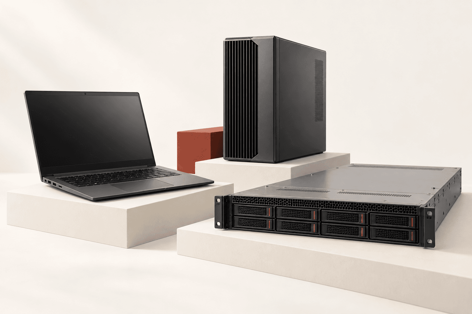 Illustrative business laptop, workstation and server for Toronto Gadgets technology sourcing